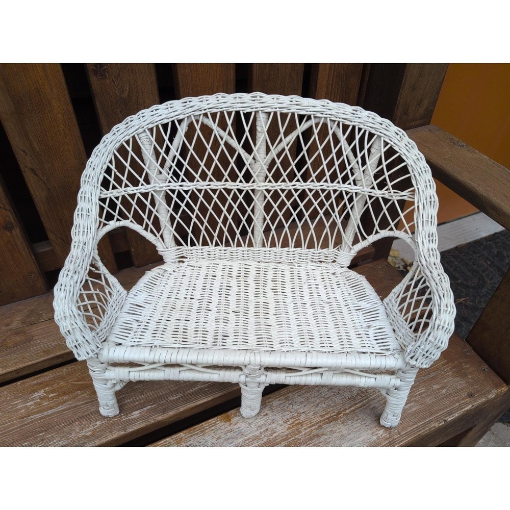 White Wicker Sofa for 18 Inch Dolls Living Room Dollhouse Furniture Chair Set